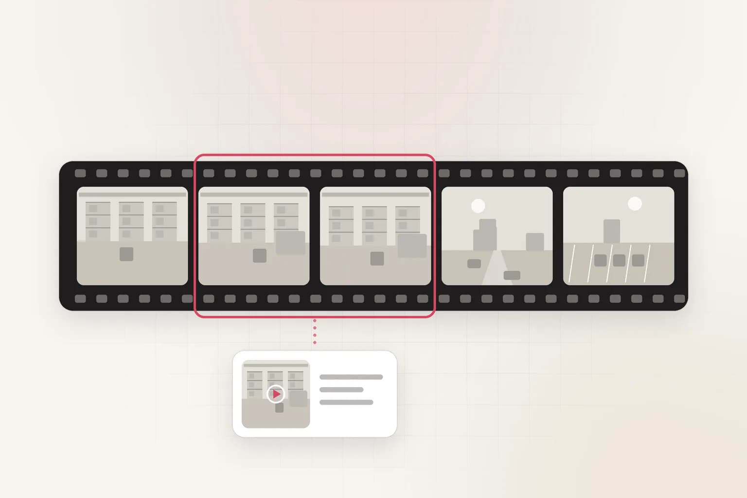 A dark video filmstrip with a coral clip range exported as a short clip.